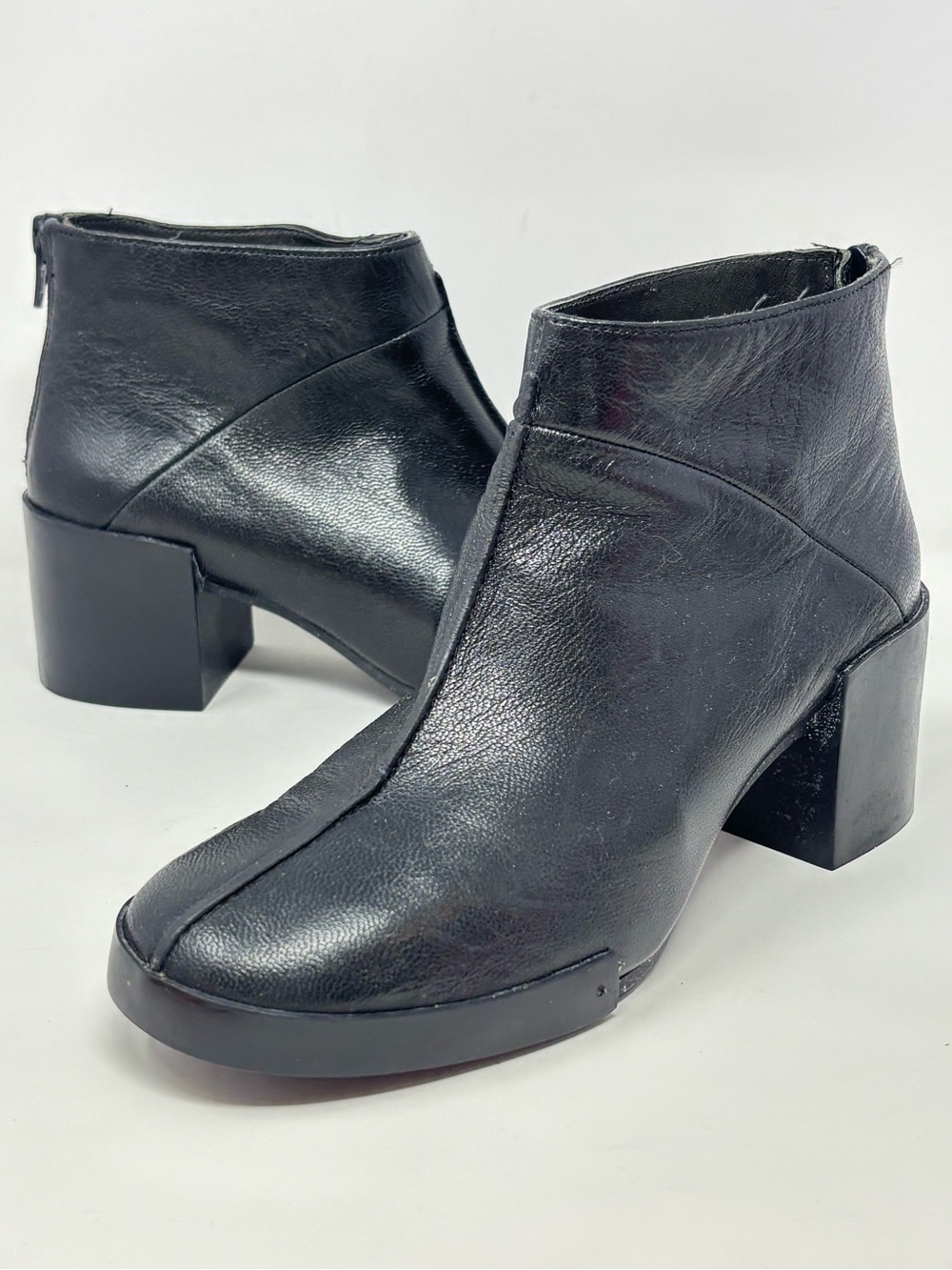 Camper Lotta Black Leather Zip Up Ankle Boots Chunky Heel Moto Women’s EU 37